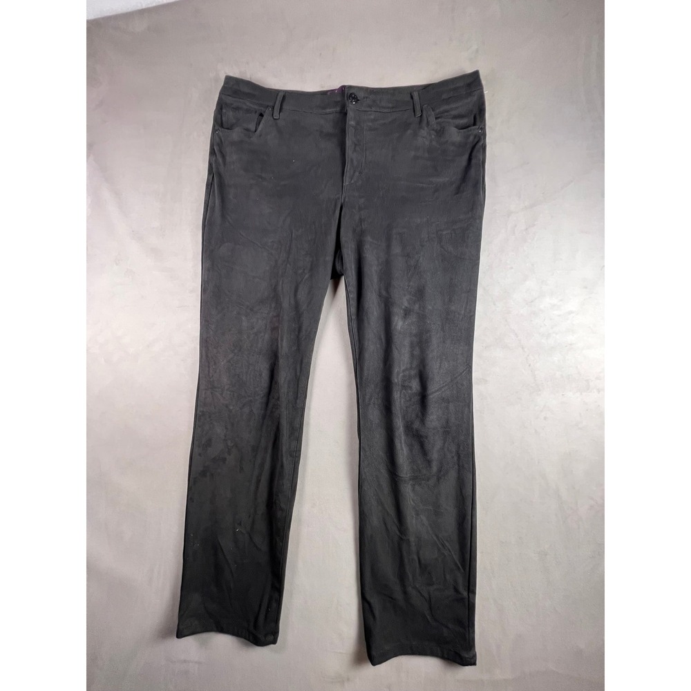 Gloria Vanderbilt Amanda Faux Suede Pants Gray Straight Leg High Rise 16W Womens